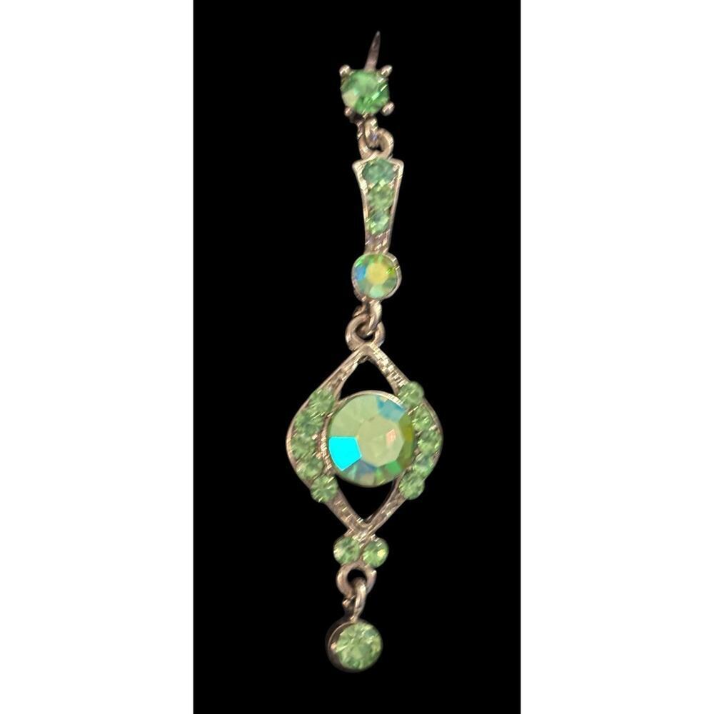 Light Green Crystal Rhinestone Dangle Earring Bangle Bracelet Set Pierced - Picture 4 of 9